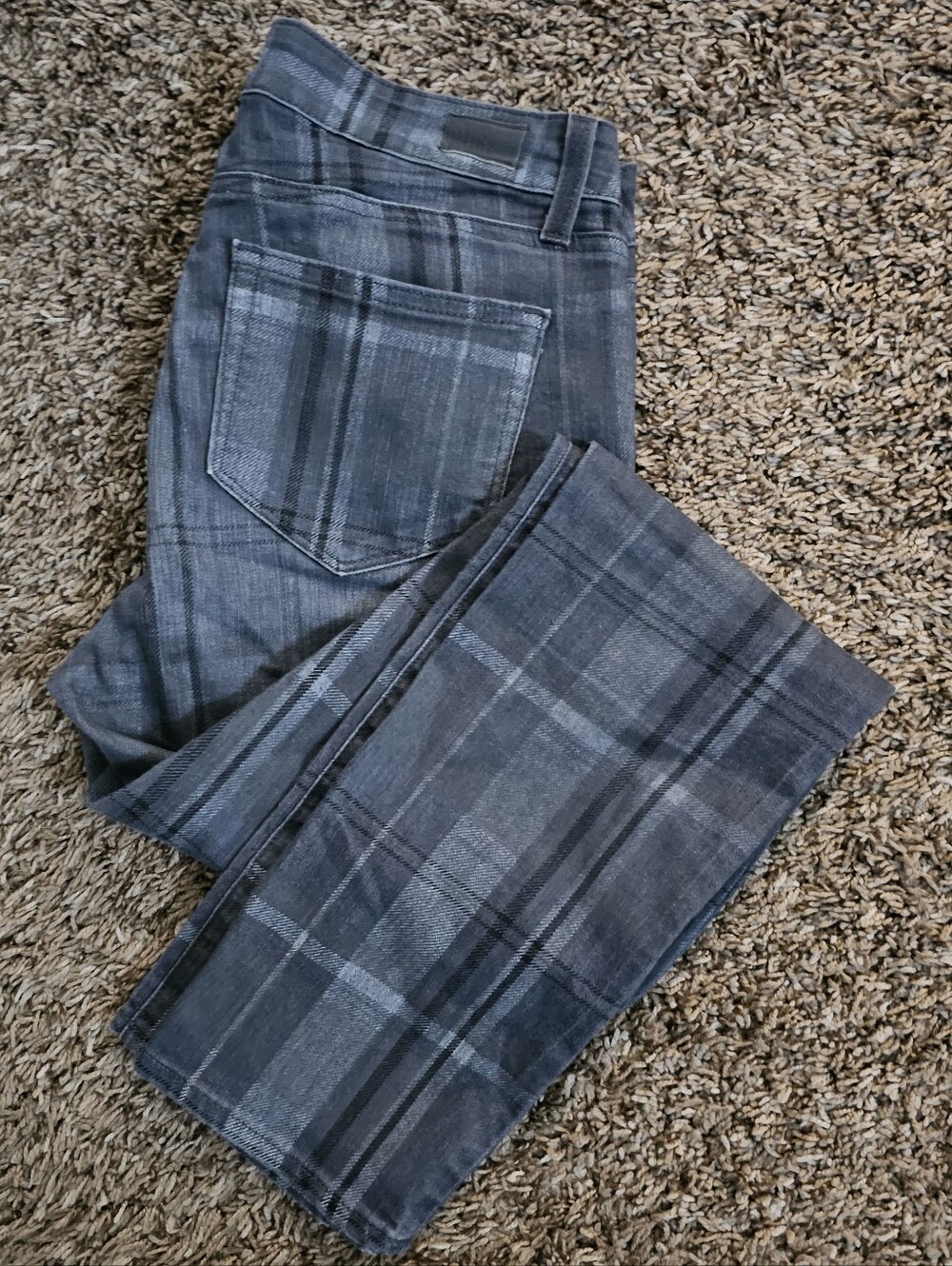 Paige Skyline Ankle Peg Jeans Size 29 Grey Pants Checkered Striped Plaid Cloud